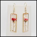 Rectangular Genuine Rose Dried Flowers Dangle Earrings