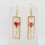 Rectangular Genuine Rose Dried Flowers Dangle Earrings