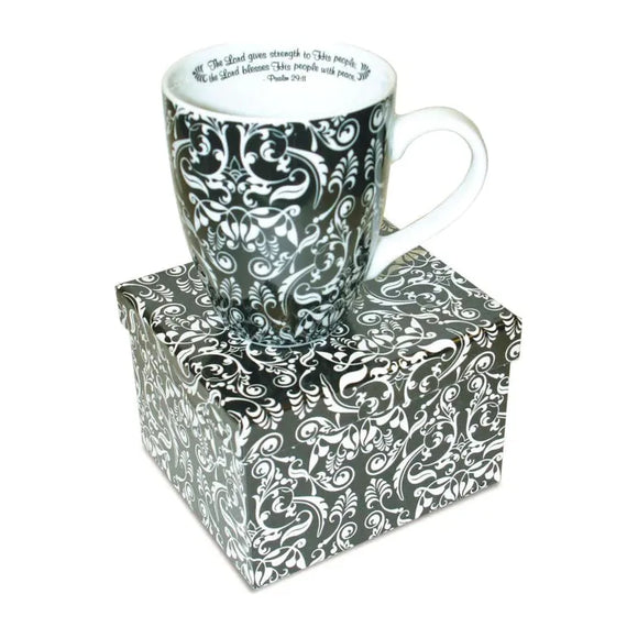 White on Black Damask Coffee Mug