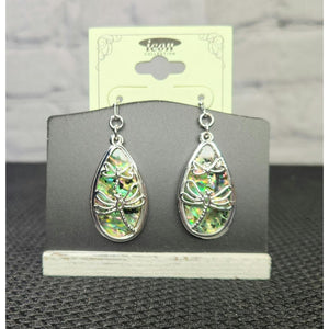 Dragonfly over Abalone Teardrop Earrings