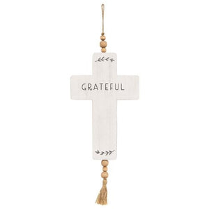 Cross Wood Ornament with Beads & Tassel