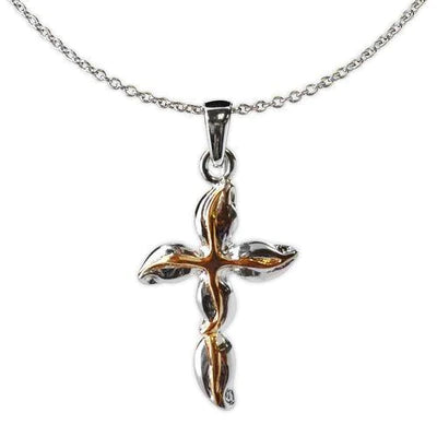 Silver with Gold Wave/Swirl Cross Necklace