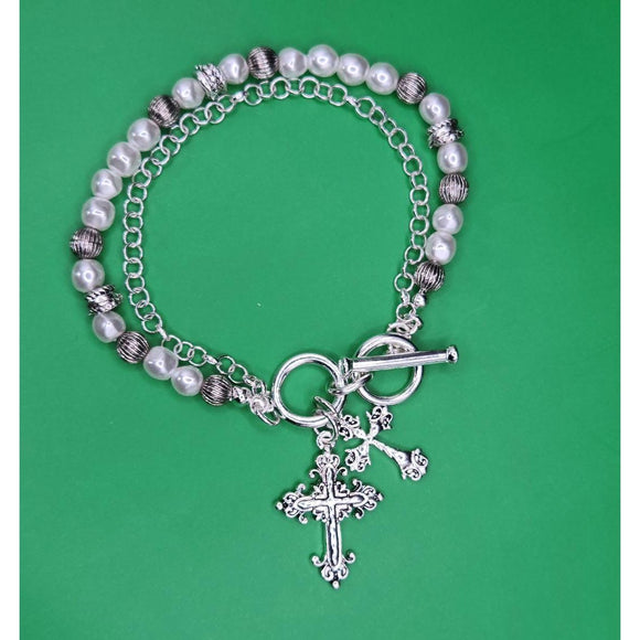 Santa Lucia Cross and Pearl Toggle Bracelet