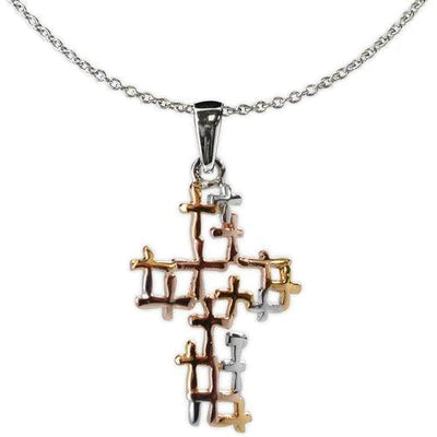 Tri-Tone Open Design Cross Necklace