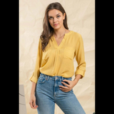 Kara, Double Chest Pocket Woven Top