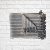 Blue & Natural Stripes with Fringe Sofa Throw