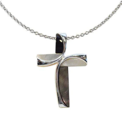 White Mother of Pearl and Dark Shell Cross Necklace