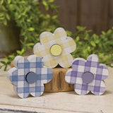 Wooden Gingham Check Button Flower Sitters, Set of 3