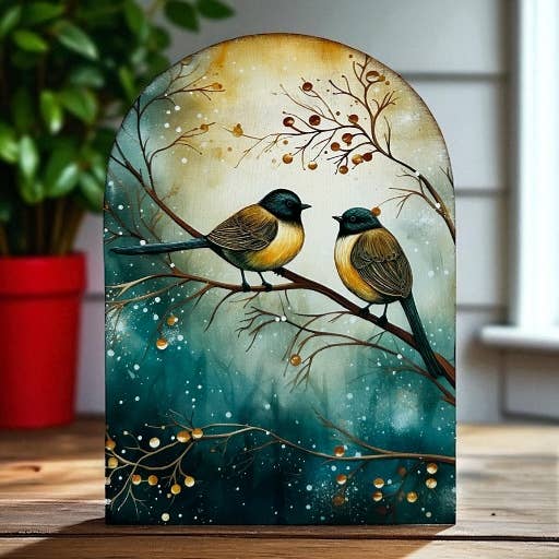 Winter Birds Holiday Wood Arch-Christmas Decor Sitter